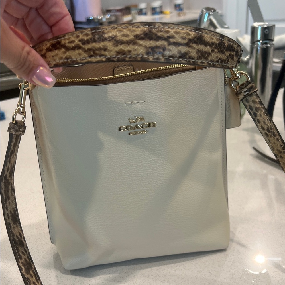 Coach Cream Crossbody Bag with Animal Print Strap
